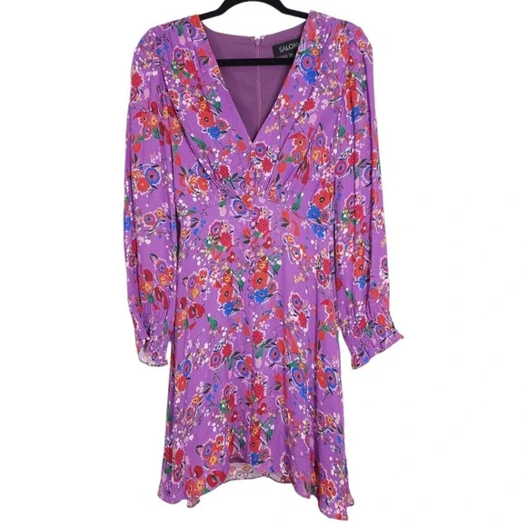 Saloni Womens Dress Eve Mini Button Lilac Pimpernel Purple Floral Prairie Size 2 - Picture 2 of 16